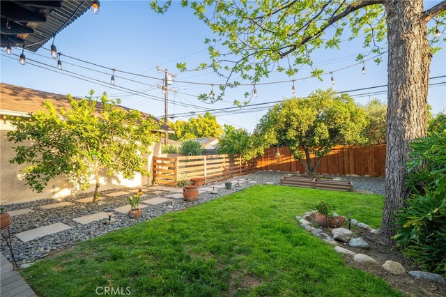 view of yard with a fenced backyard
