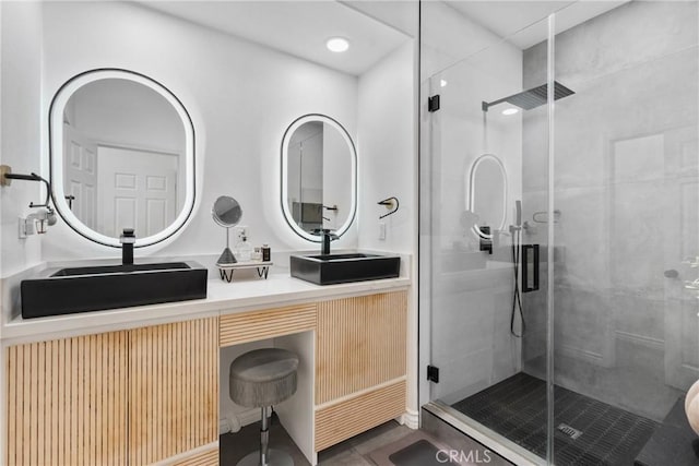 12362 Cottonwood Pl, Santa Fe Springs, CA 90670 - bathroom featuring a shower stall and double vanity