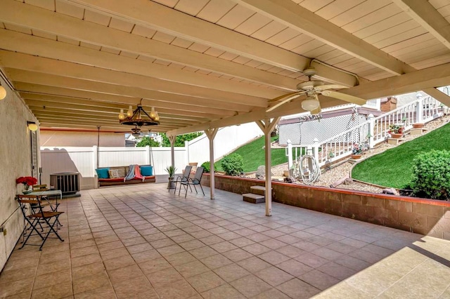 28320 Via Bandita, Menifee, CA 92585 - view of patio / terrace featuring central AC unit, fence, and ceiling fan