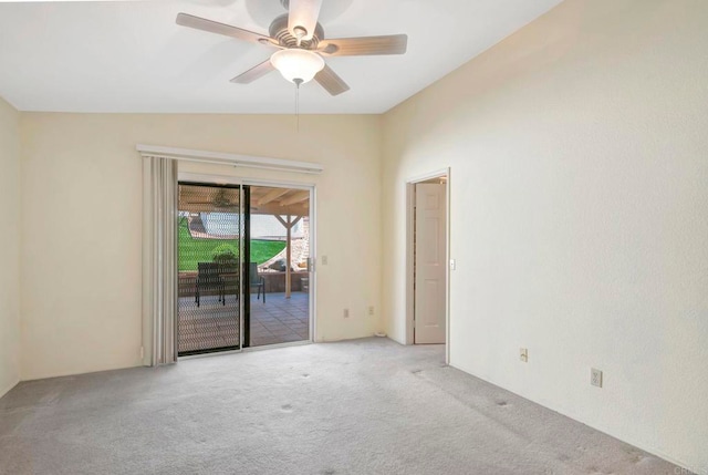 28320 Via Bandita, Menifee, CA 92585 - empty room featuring vaulted ceiling, a ceiling fan, and carpet