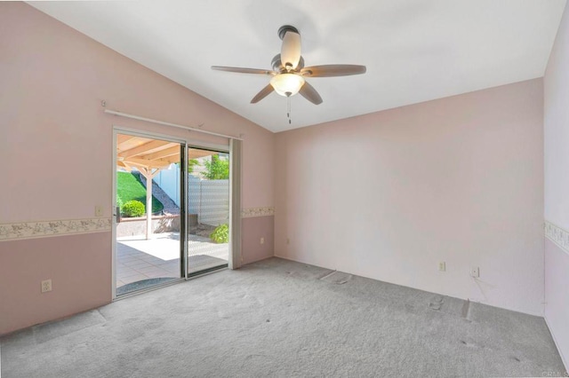 28320 Via Bandita, Menifee, CA 92585 - spare room featuring ceiling fan, lofted ceiling, and carpet flooring