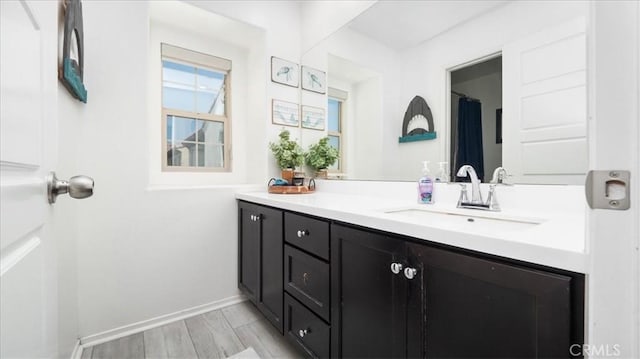 full bathroom featuring baseboards, a sink, and double vanity