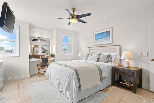 720 San Luis Obispo Pl Unit D, San Diego, CA 92109 - bedroom featuring recessed lighting, a ceiling fan, baseboards, and light tile patterned floors