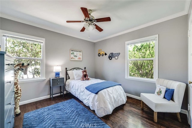 6901 Bertrand Ave, Reseda, CA 91335 - bedroom featuring ornamental molding, wood finished floors, and ceiling fan