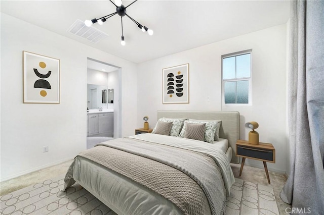 4160 S Bodega Way Unit 2, Ontario, CA 91761 - carpeted bedroom featuring a chandelier, baseboards, and ensuite bathroom