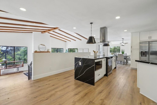 3612 Palomar Dr, Fallbrook, CA 92028 - kitchen with appliances with stainless steel finishes, island exhaust hood, healthy amount of natural light, dark countertops, and recessed lighting