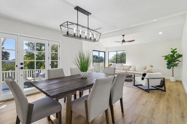 3612 Palomar Dr, Fallbrook, CA 92028 - dining area featuring light wood-type flooring, recessed lighting, a chandelier, and a ceiling fan