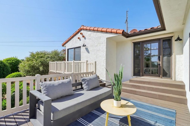 3612 Palomar Dr, Fallbrook, CA 92028 - wooden deck with entry steps and outdoor lounge area