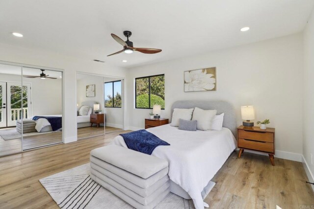 3612 Palomar Dr, Fallbrook, CA 92028 - bedroom featuring two closets, recessed lighting, wood finished floors, and ceiling fan