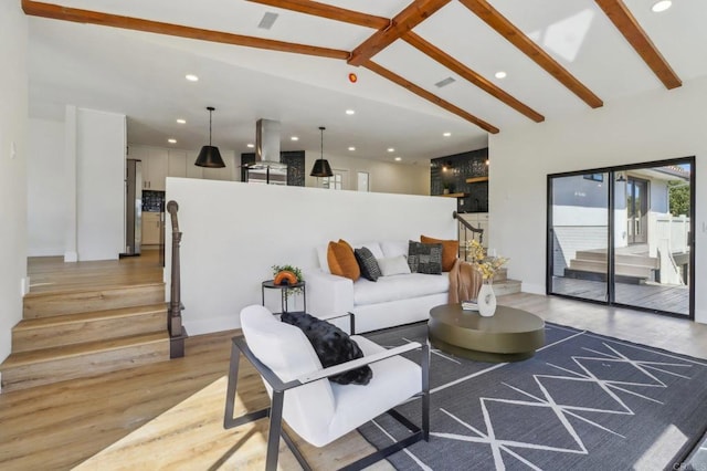 3612 Palomar Dr, Fallbrook, CA 92028 - living area with light wood-style floors, recessed lighting, and stairway