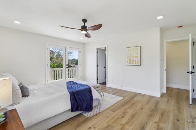 3612 Palomar Dr, Fallbrook, CA 92028 - bedroom with access to exterior, light wood-type flooring, recessed lighting, and a ceiling fan