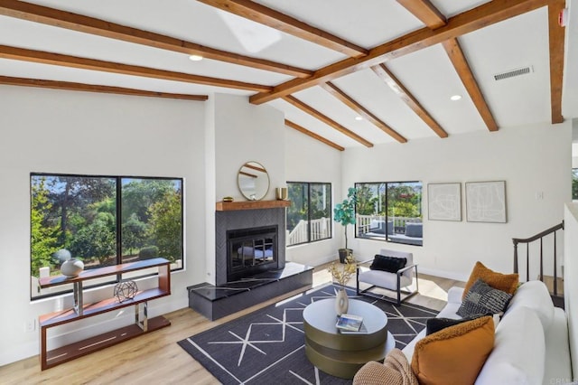 3612 Palomar Dr, Fallbrook, CA 92028 - living room featuring plenty of natural light, a glass covered fireplace, wood finished floors, and recessed lighting