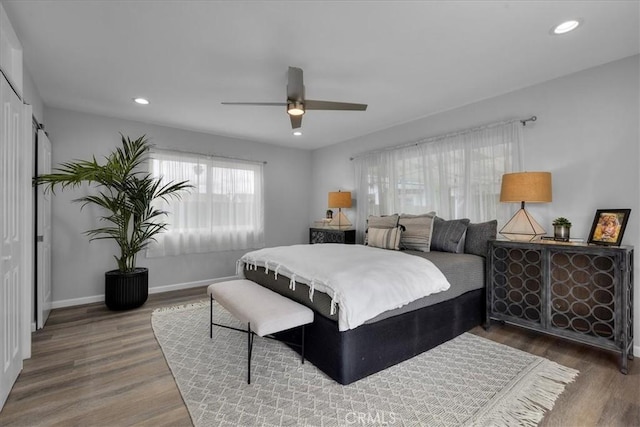 4612 W 161st St, Lawndale, CA 90260 - bedroom featuring wood finished floors, baseboards, recessed lighting, and a ceiling fan