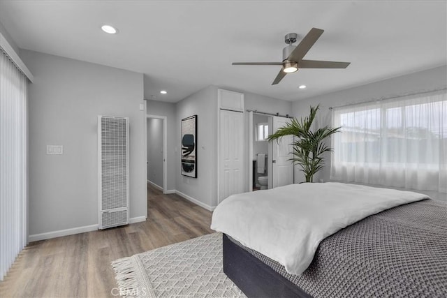 4612 W 161st St, Lawndale, CA 90260 - bedroom with a heating unit, wood finished floors, baseboards, recessed lighting, and ceiling fan