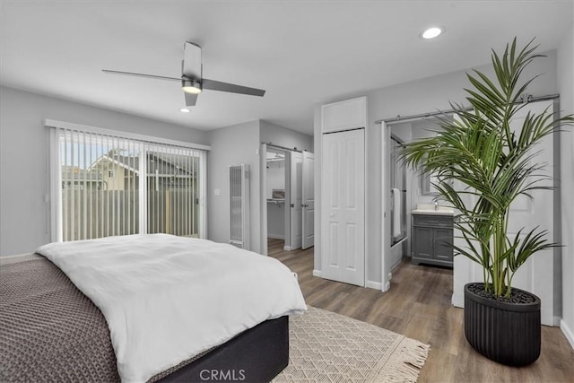 4612 W 161st St, Lawndale, CA 90260 - bedroom with wood finished floors, access to exterior, a heating unit, recessed lighting, and ceiling fan