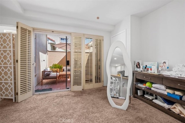 playroom with carpet floors and arched walkways