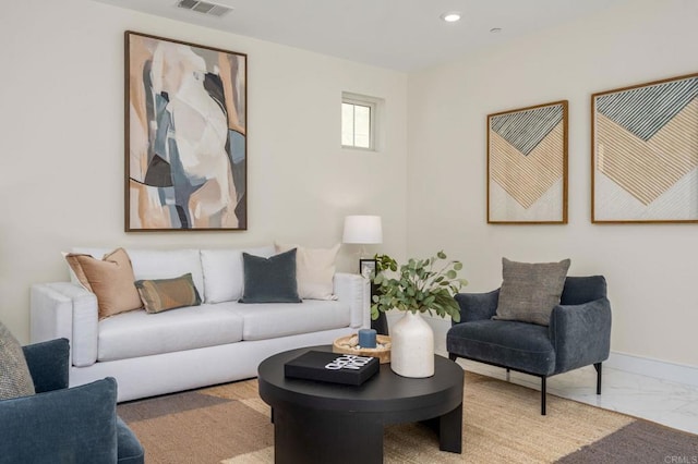 6784 Kenmar Way, San Diego, CA 92130 - living area featuring marble look tile flooring and recessed lighting