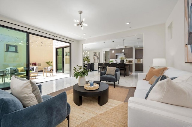 6784 Kenmar Way, San Diego, CA 92130 - living area featuring a chandelier and recessed lighting