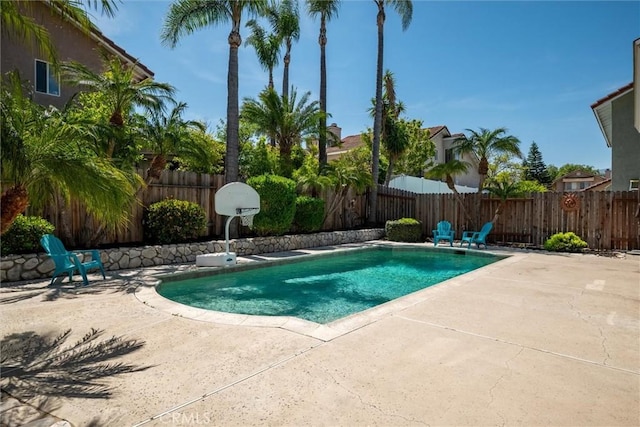 view of pool with a patio, a fenced backyard, and a fenced in pool