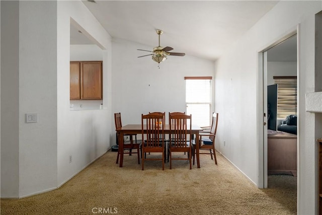 25714 Sunnyvale Ct, Menifee, CA 92584 - carpeted dining space featuring a ceiling fan and lofted ceiling