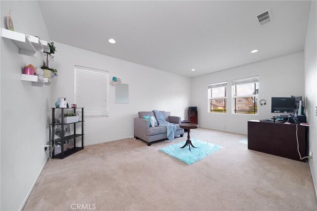 29444 Siderite Cir, Menifee, CA 92584 - carpeted living area featuring baseboards, recessed lighting, and visible vents