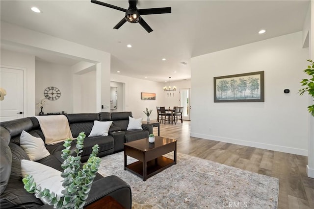 1830 Apple View Way, Paradise, CA 95969 - living area featuring light wood-style floors, a chandelier, recessed lighting, a ceiling fan, and baseboards