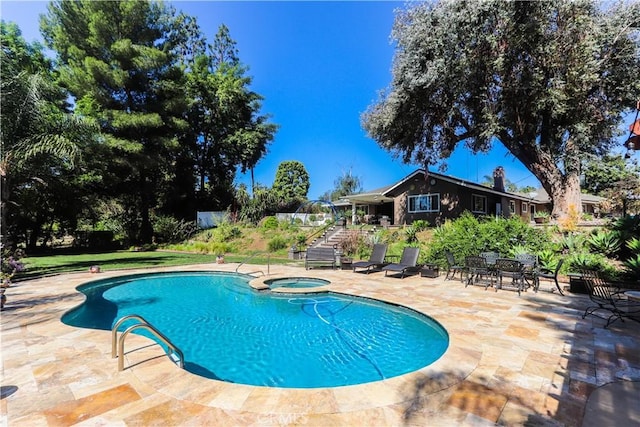 2812 Sunnywood Dr, Fullerton, CA 92835 - view of swimming pool featuring a patio, stairs, and a pool with connected hot tub
