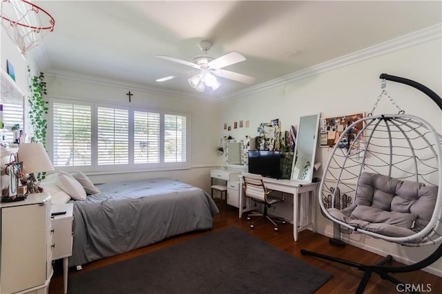 2812 Sunnywood Dr, Fullerton, CA 92835 - bedroom featuring a ceiling fan, wood finished floors, and crown molding