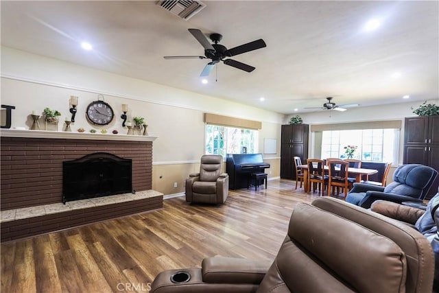 2812 Sunnywood Dr, Fullerton, CA 92835 - living room featuring recessed lighting, plenty of natural light, visible vents, and ceiling fan