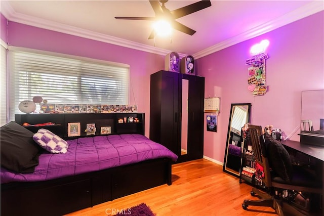 2812 Sunnywood Dr, Fullerton, CA 92835 - bedroom featuring light wood-style floors, ceiling fan, baseboards, and ornamental molding