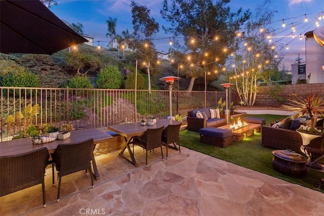 1711 Colina Terrestre, San Clemente, CA 92673 - fenced backyard with outdoor dining area, a patio area, and an outdoor living space with a fire pit