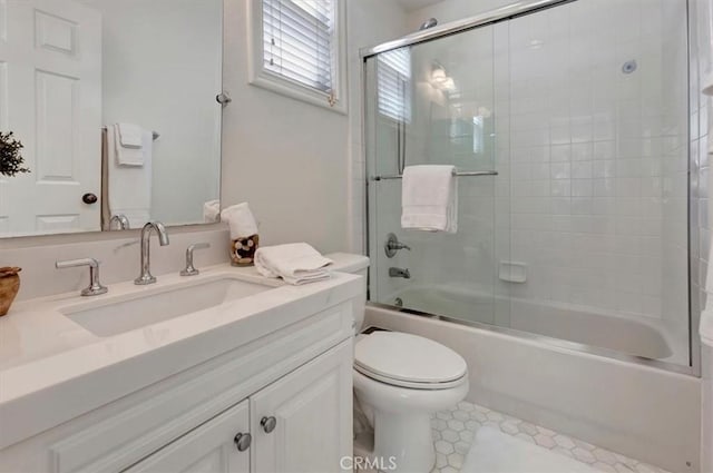 1711 Colina Terrestre, San Clemente, CA 92673 - full bath with vanity, enclosed tub / shower combo, and tile patterned flooring