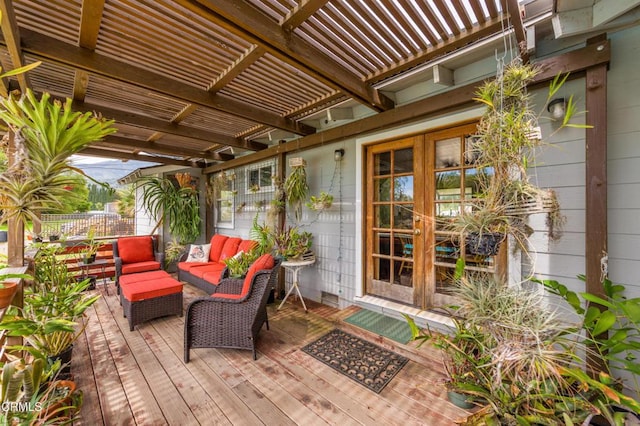 1526 Grand Ave, Fillmore, CA 93015 - deck with an outdoor living space, a pergola, and french doors