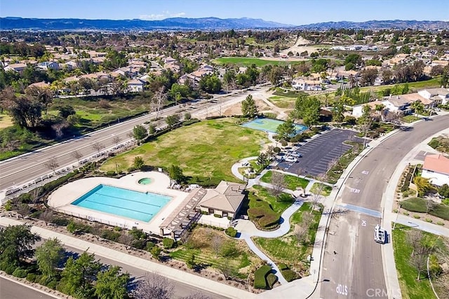 aerial view with a mountain view and a residential view