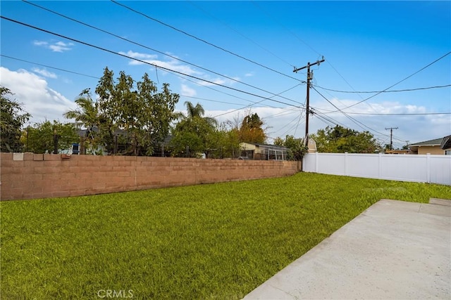 view of yard featuring a patio area and a fenced backyard