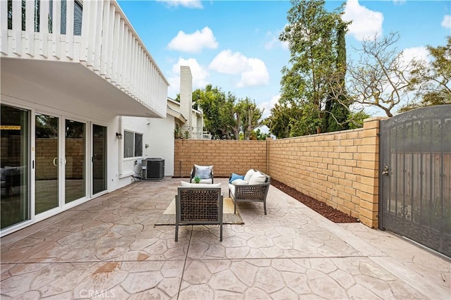 12 Whitewood Way, Irvine, CA 92612 - view of patio featuring a gate, an outdoor living space, central AC unit, and fence private yard