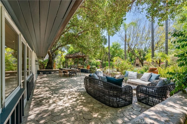 28 W Sycamore Ave, Arcadia, CA 91006 - view of patio featuring a gazebo, an outdoor hangout area, and outdoor dining space