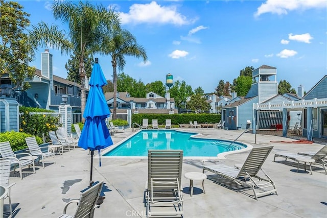 7314 Quill Dr Unit 155, Downey, CA 90242 - community pool with fence, a residential view, and a patio