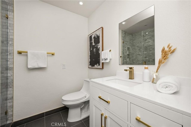 2122 Via Aguila, San Clemente, CA 92673 - full bathroom featuring vanity, toilet, tile patterned floors, tiled shower, and recessed lighting