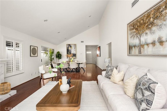 2122 Via Aguila, San Clemente, CA 92673 - living area featuring wood finished floors and high vaulted ceiling