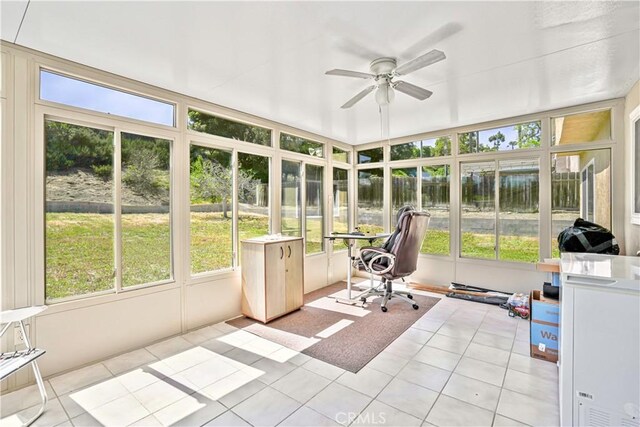 1426 Crestview Dr, Oceanside, CA 92056 - unfurnished sunroom with ceiling fan and plenty of natural light