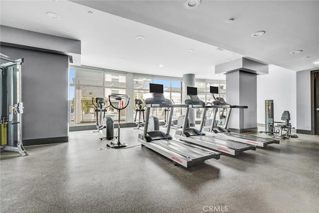 411 W Seaside Way Unit 1804, Long Beach, CA 90802 - gym with baseboards and recessed lighting