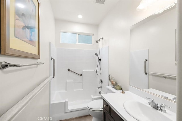 37544 River Oats Ln, Murrieta, CA 92563 - bathroom featuring recessed lighting, toilet, vanity, and  shower combination
