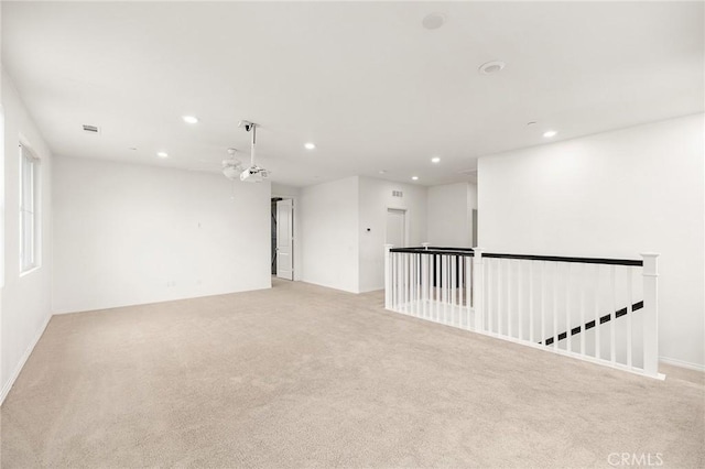 37544 River Oats Ln, Murrieta, CA 92563 - unfurnished room with ceiling fan, visible vents, recessed lighting, and light colored carpet