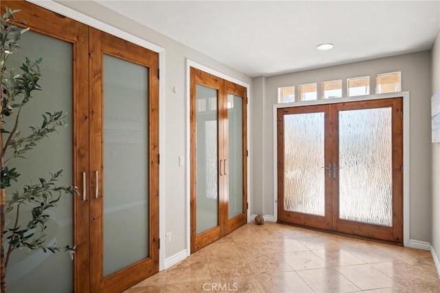 804 N Juanita Ave Unit B, Redondo Beach, CA 90277 - entryway with light tile patterned floors, baseboards, recessed lighting, and french doors