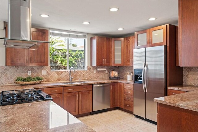 804 N Juanita Ave Unit B, Redondo Beach, CA 90277 - kitchen featuring brown cabinets, island exhaust hood, stainless steel appliances, and a sink