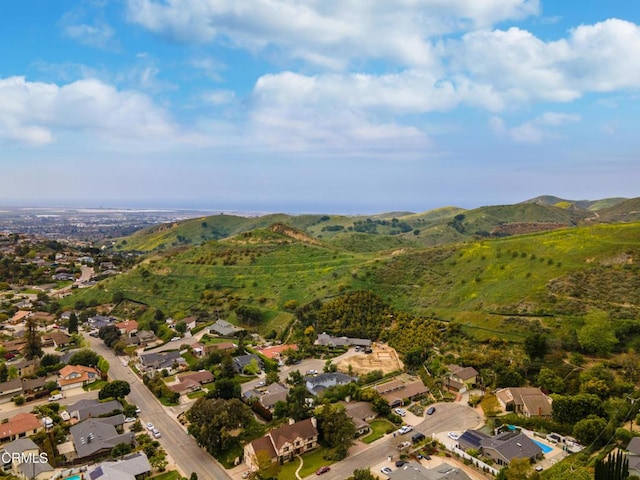 birds eye view of property with a mountain view and a residential view