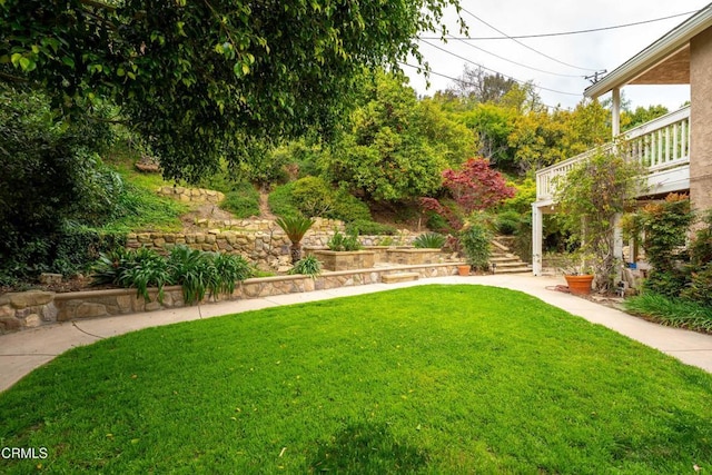 view of yard with stairway