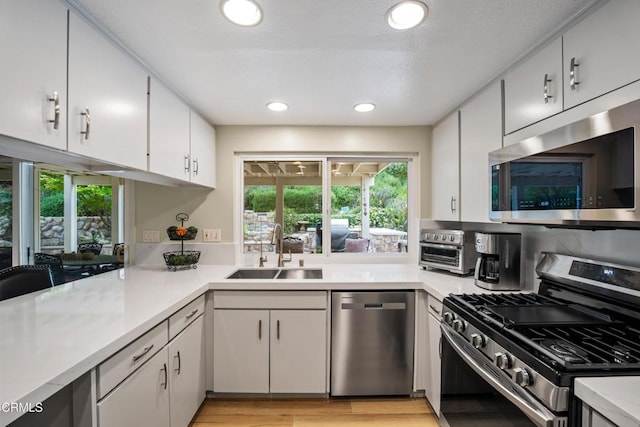 kitchen featuring a sink, a healthy amount of sunlight, stainless steel appliances, and light countertops