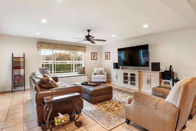 1894 Rambling Rd, Simi Valley, CA 93065 - living area featuring ceiling fan, recessed lighting, and light tile patterned floors